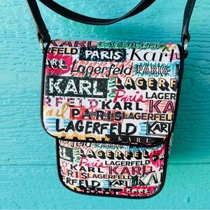 Karl Lagerfeld Paris Graffiti Scribble Crossbody Phone Bag Faux Leather EUC